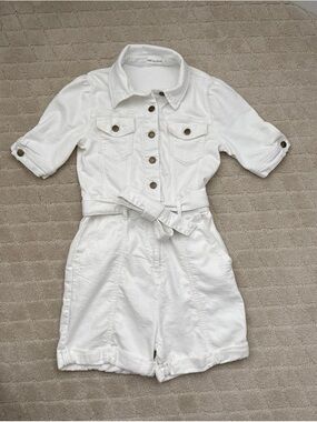 Avec Les Filles White Cotton Short Jumpsuit Romper
